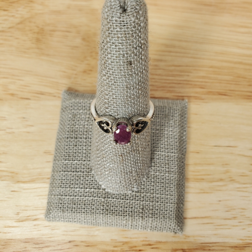 Avon Sterling Silver Ring Ruby Open Work Heart De… - image 2